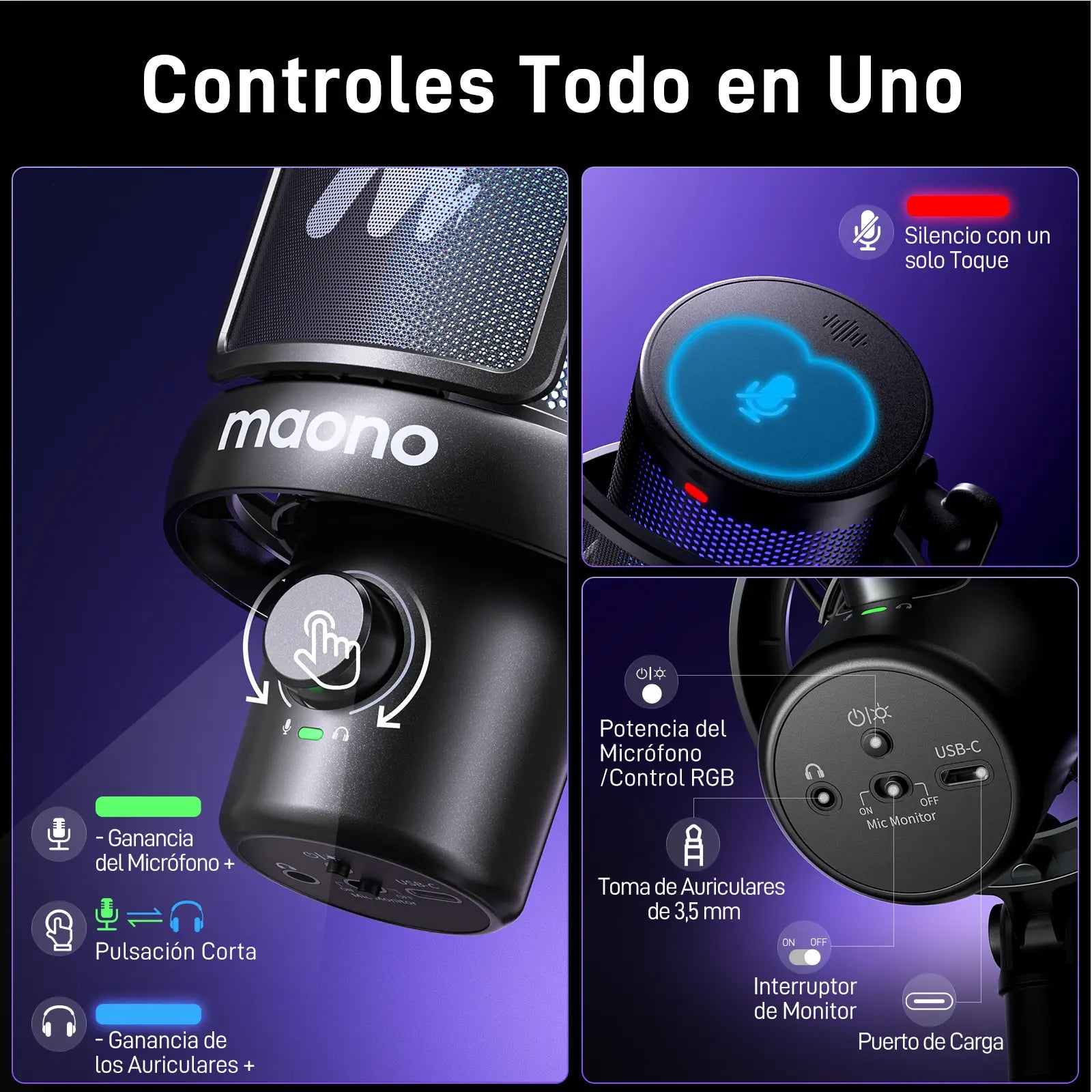 Micrófono de escritorio inalámbrico/USB para juegos DM40