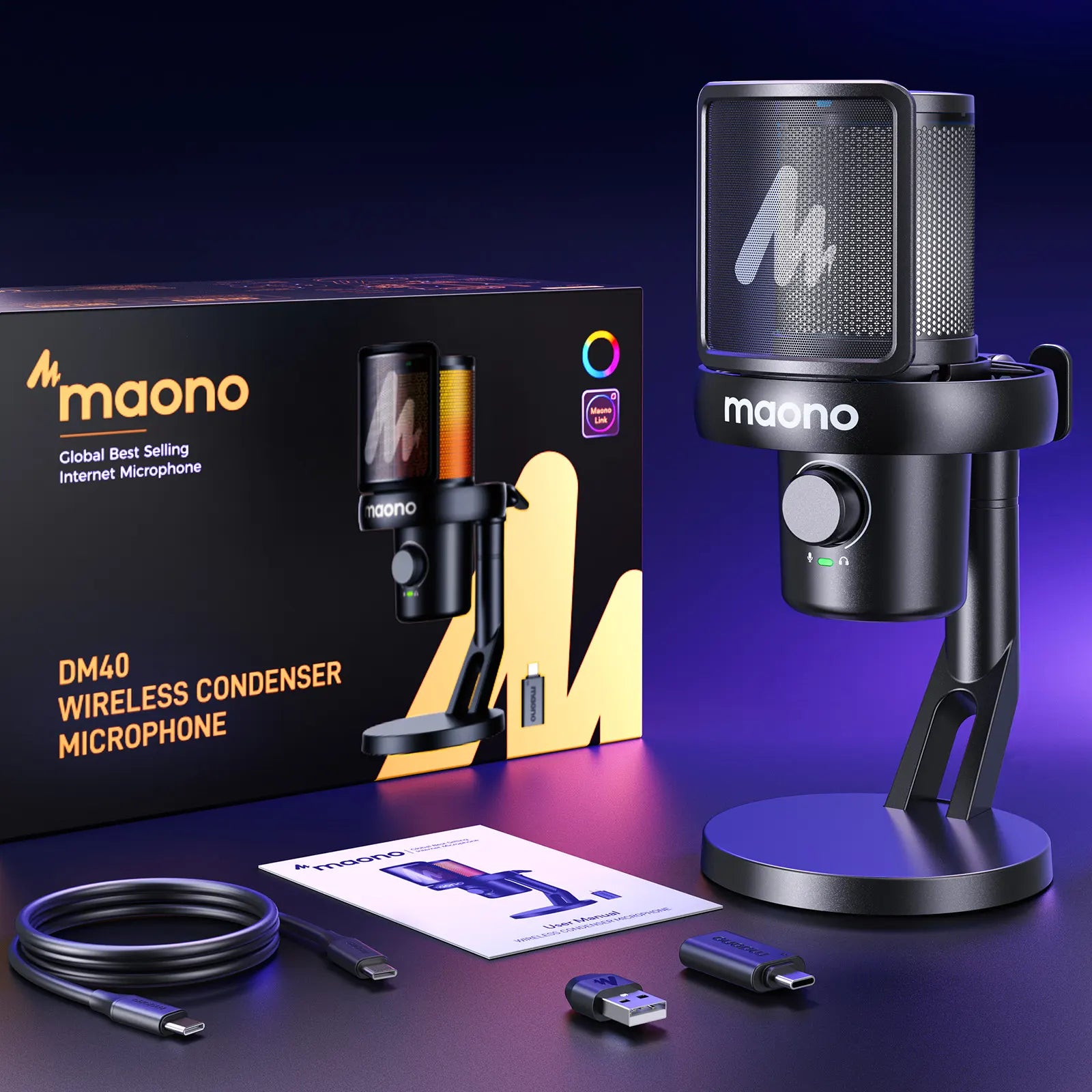Micrófono de escritorio inalámbrico/USB para juegos DM40