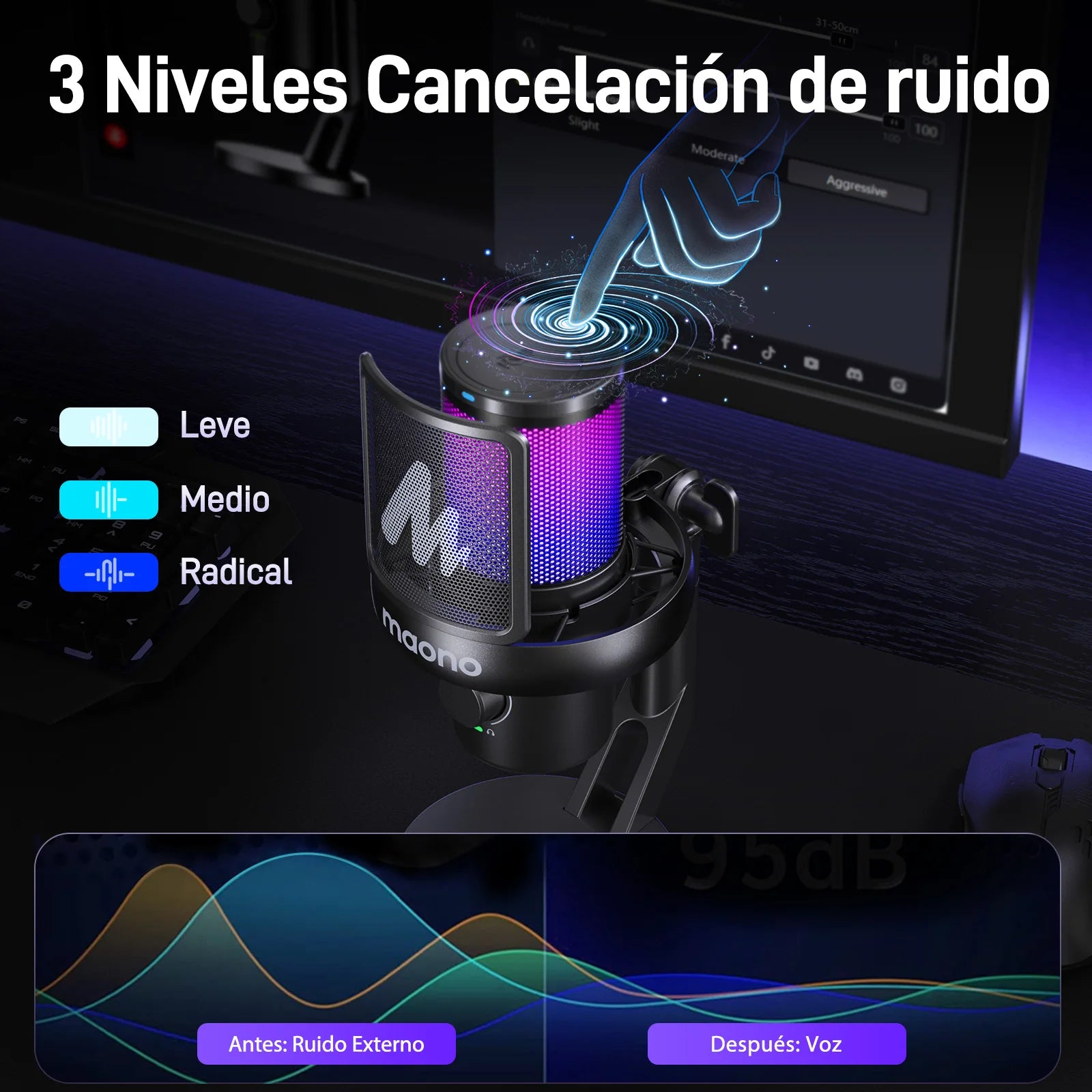 Micrófono de escritorio inalámbrico/USB para juegos DM40