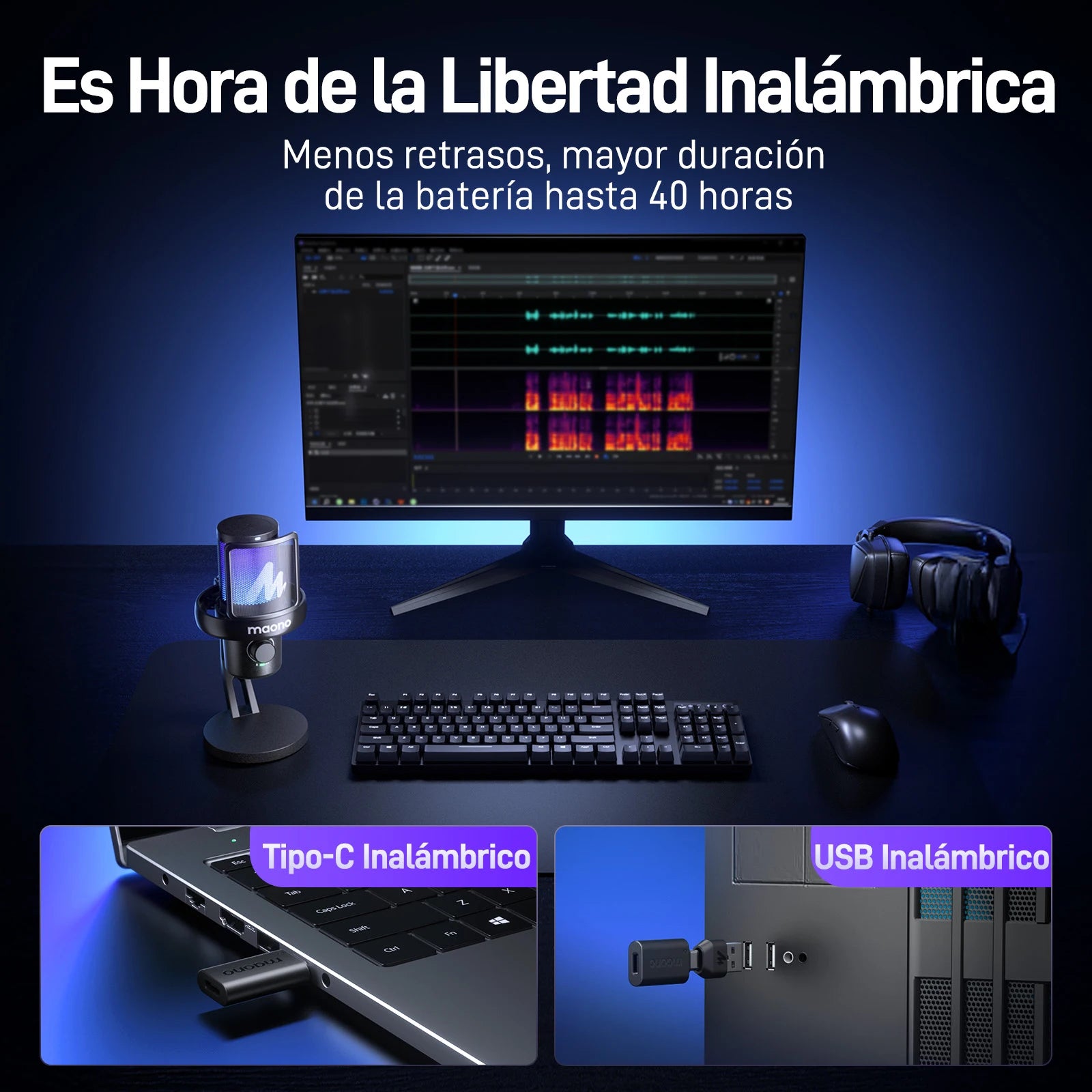 Micrófono de escritorio inalámbrico/USB para juegos DM40