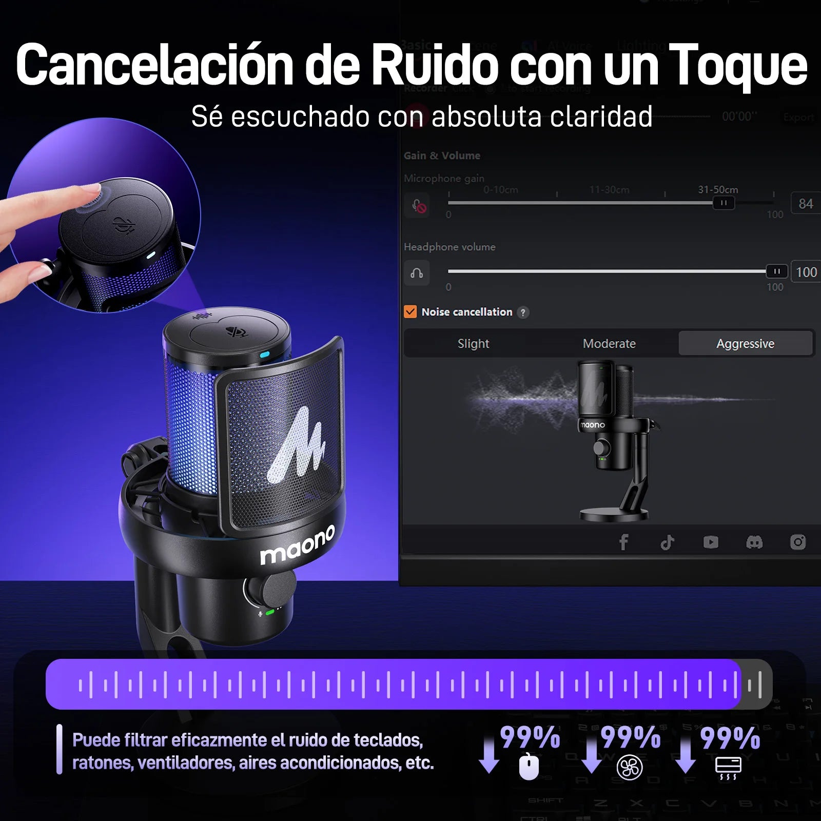 Micrófono de escritorio inalámbrico/USB para juegos DM40