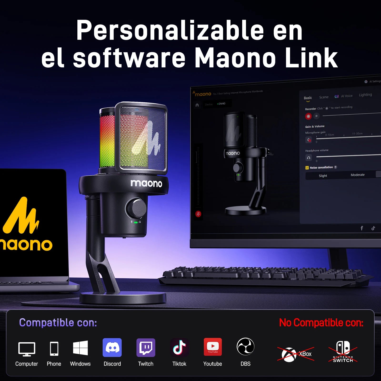 Micrófono de escritorio inalámbrico/USB para juegos DM40