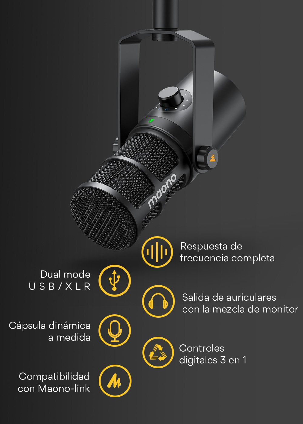 Micrófono dinámico para podcasting MAONO PD400X USB/XLR_ 01