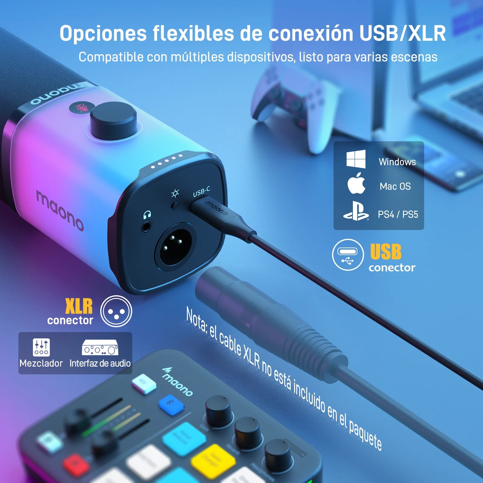 Micrófono dinámico PD100X RGB XLR/USB