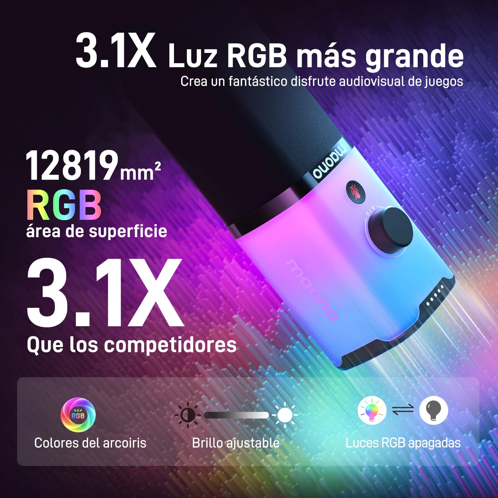 Micrófono USB/XLR Con RGB Para Gaming Y Streaming - Reducción De Ruido, Silenciador, Para Podcasts Y Videojuegos